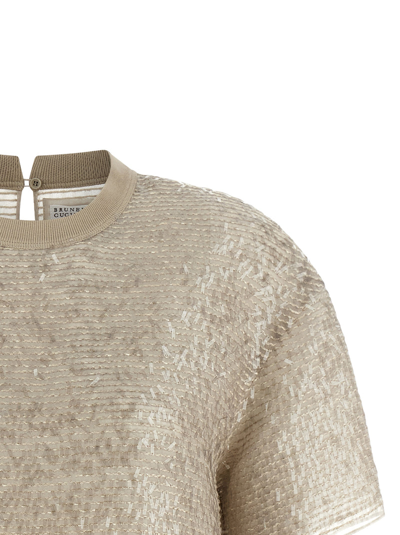 T-shirt en soie beige Brunello Cucinelli