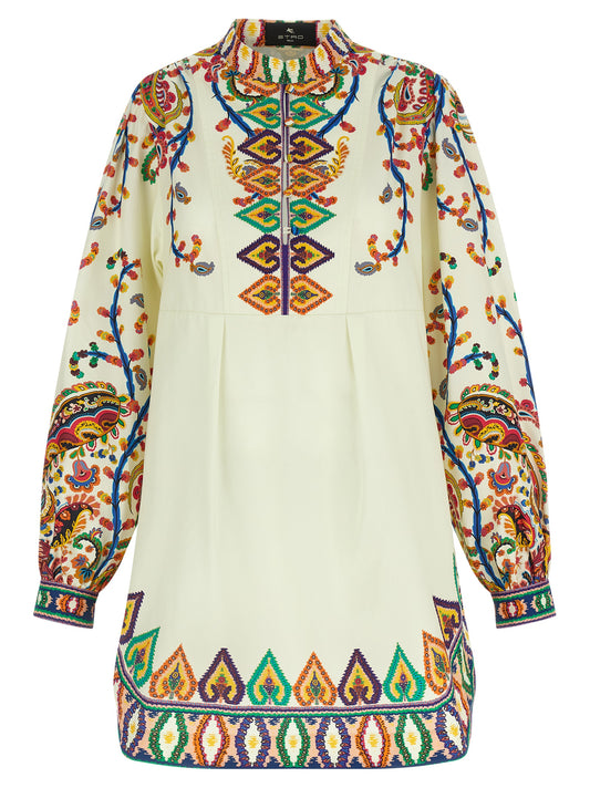 Robe courte en coton multicolore Etro