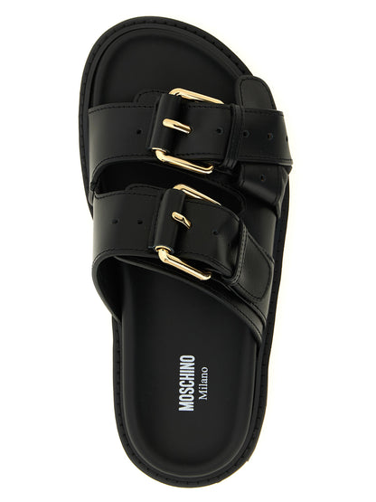 Moschino Black Calfskin Slides