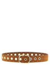 PINKO Brown Lamb Leather Regular Belt with Metal Studs