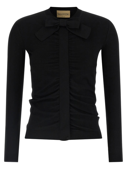Valentino Garavani Black Viscose Cardigan with Maxi Bow