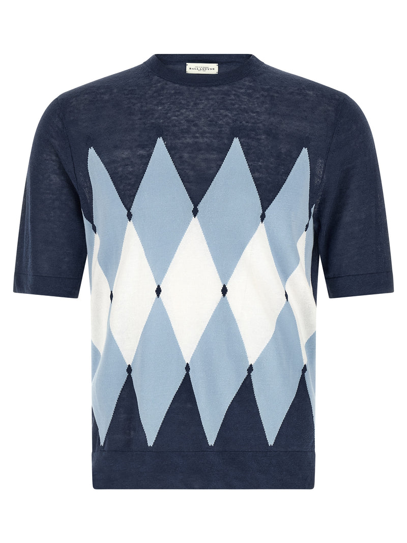 Ballantyne Blue Linen and Cotton Blend T-Shirt