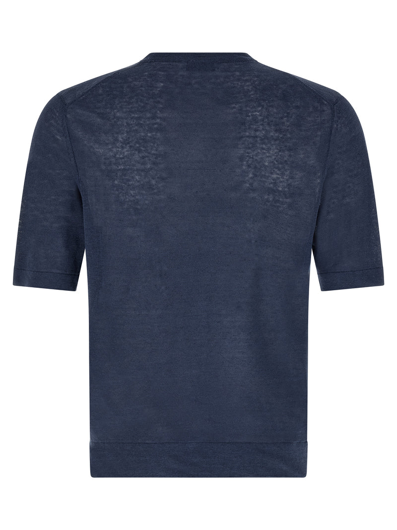 Ballantyne Blue Linen and Cotton Blend T-Shirt