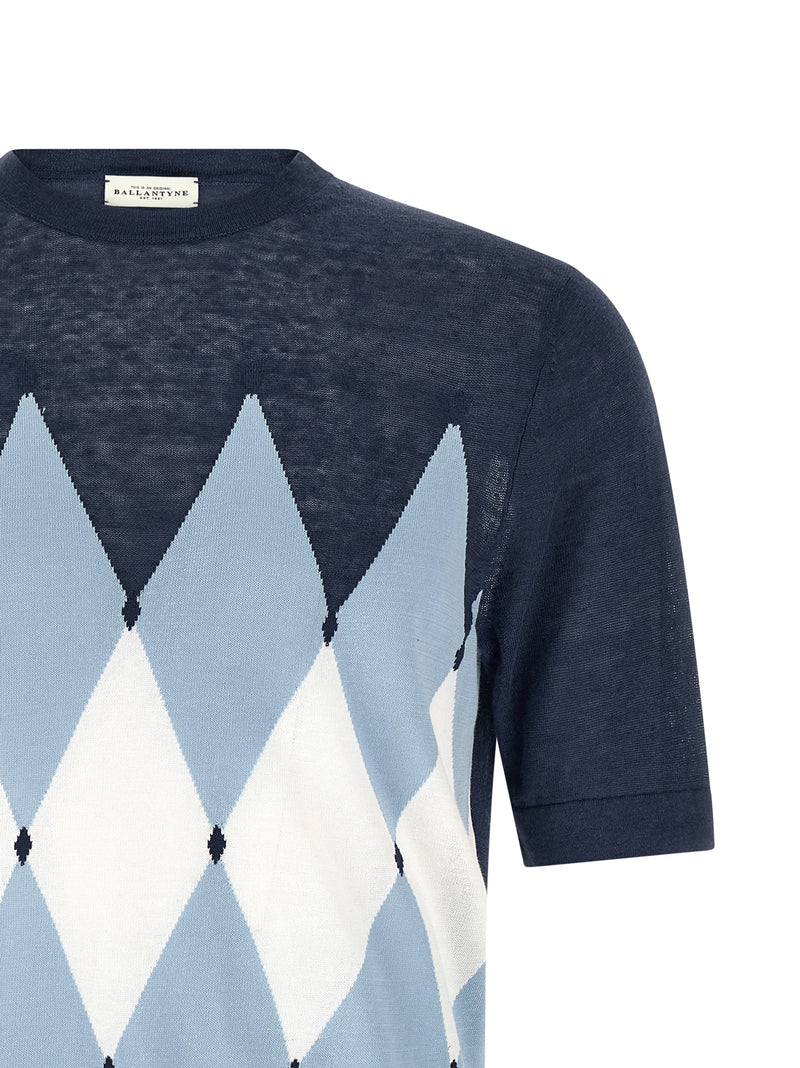 Ballantyne Blue Linen and Cotton Blend T-Shirt