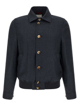 Brunello Cucinelli Blue Sisal Biker Jacket