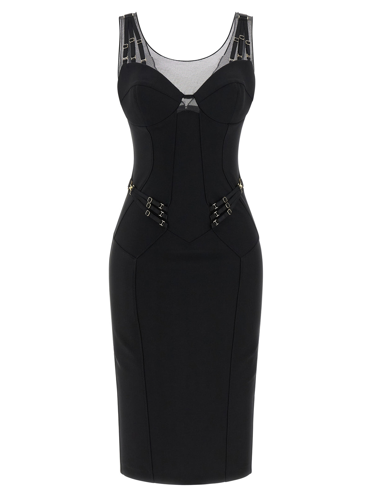 Elisabetta Franchi Black Polyamide Midi Dress - Chic Elegance