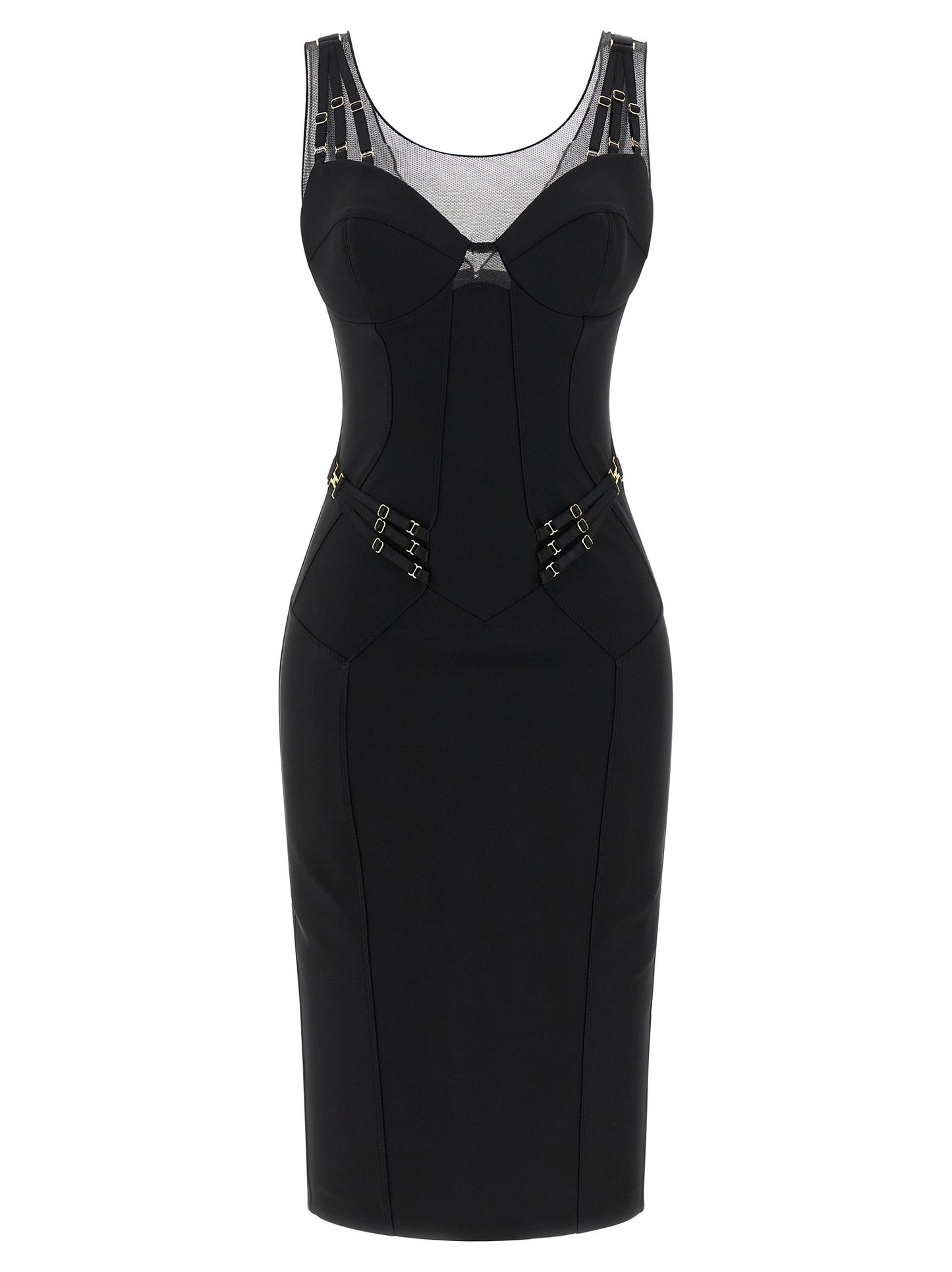 Elisabetta Franchi Black Polyamide Midi Dress