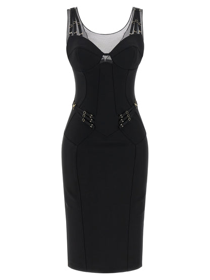 Elisabetta Franchi Black Polyamide Midi Dress