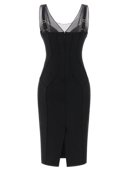 Elisabetta Franchi Black Polyamide Midi Dress