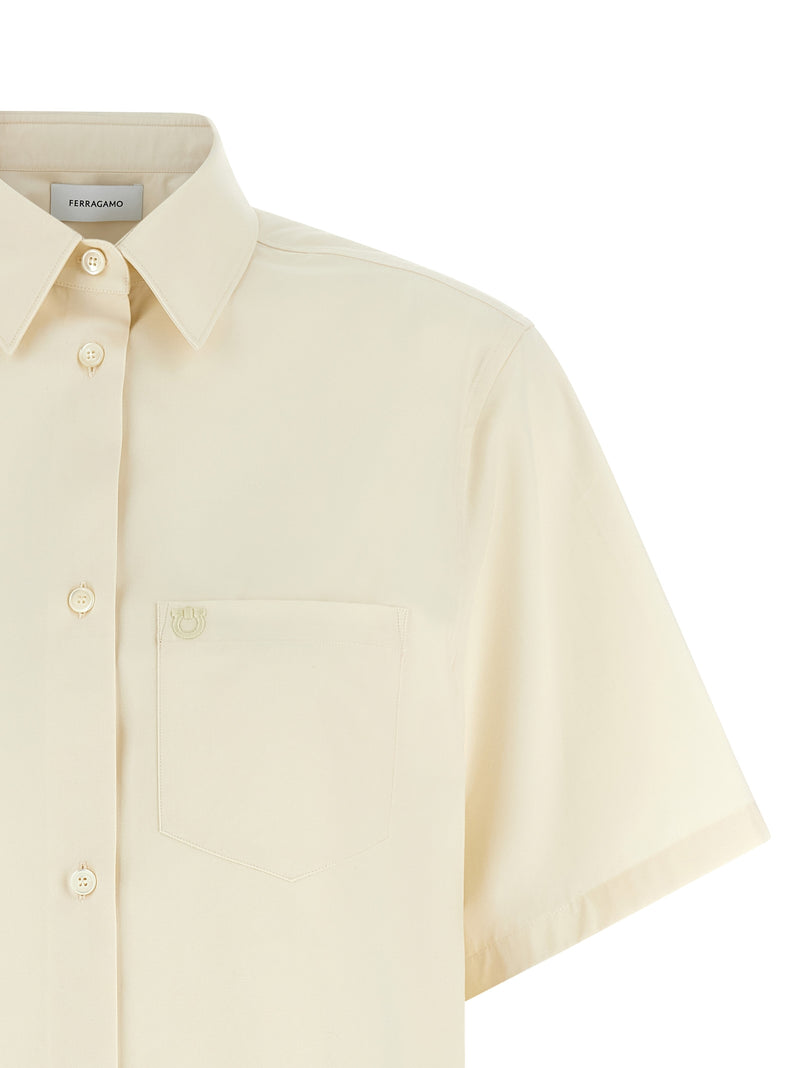 Ferragamo Beige Cotton Blouse with Gancini Embroidery
