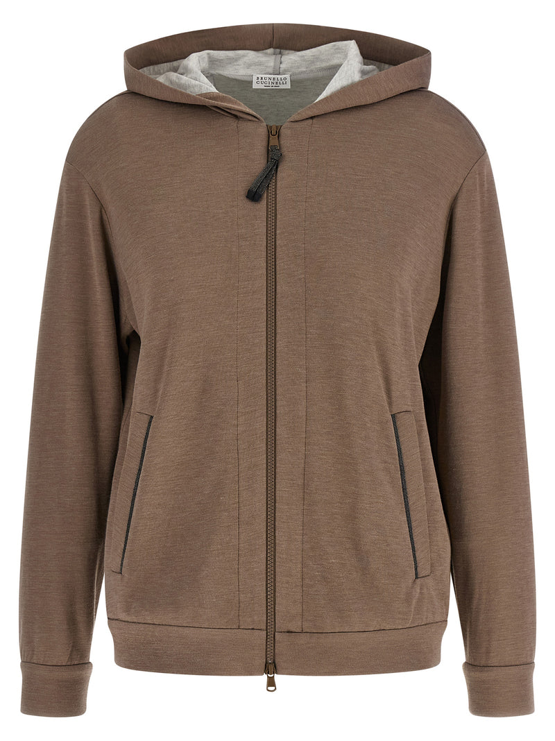 Brunello Cucinelli Sweat à capuche marron en coton