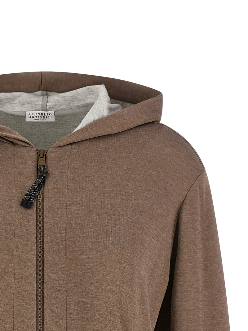 Brunello Cucinelli Sweat à capuche marron en coton