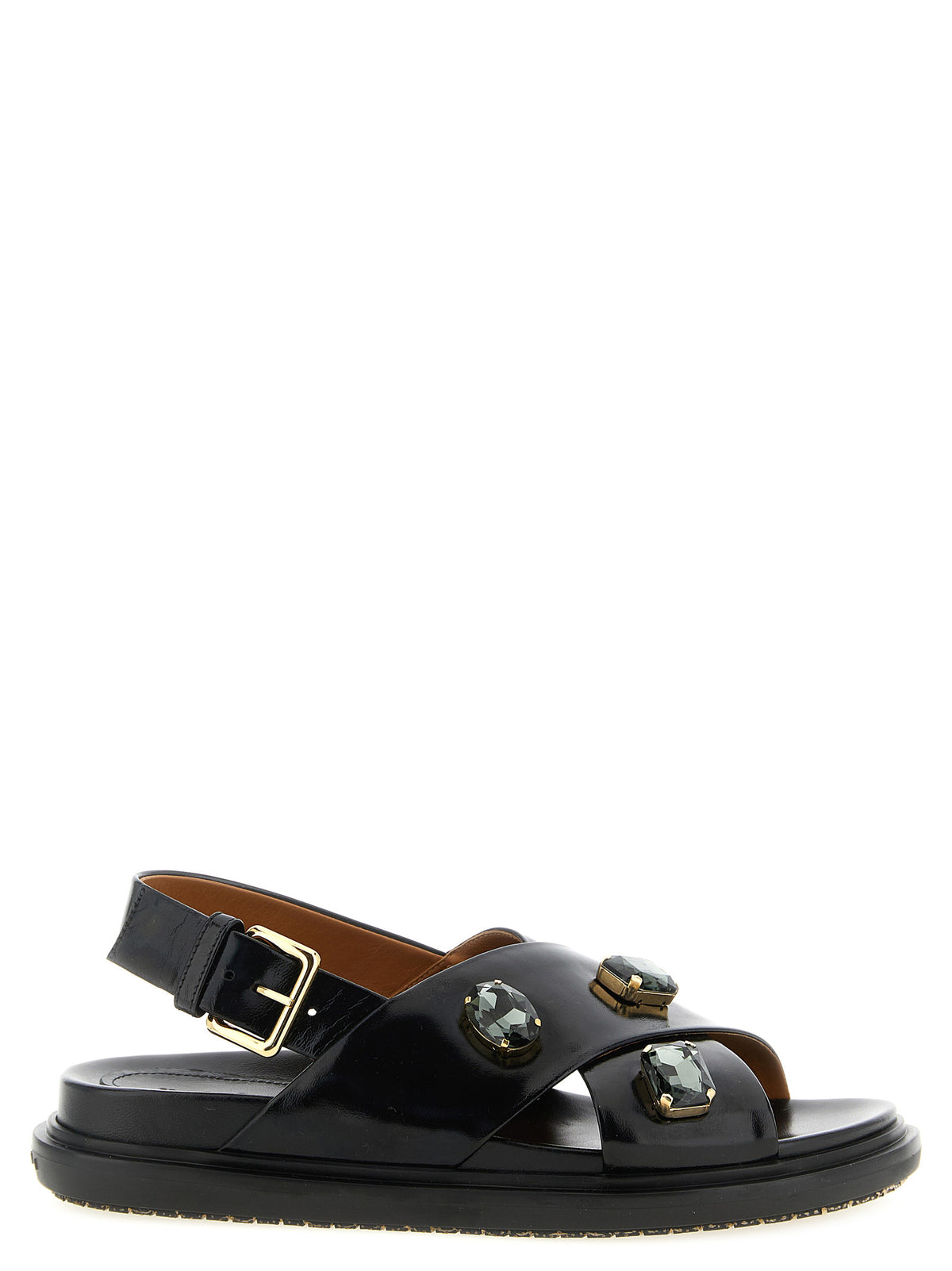 Sandales plates Marni en cuir d'agneau noir