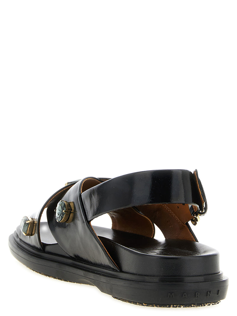 Sandales plates Marni en cuir d'agneau noir