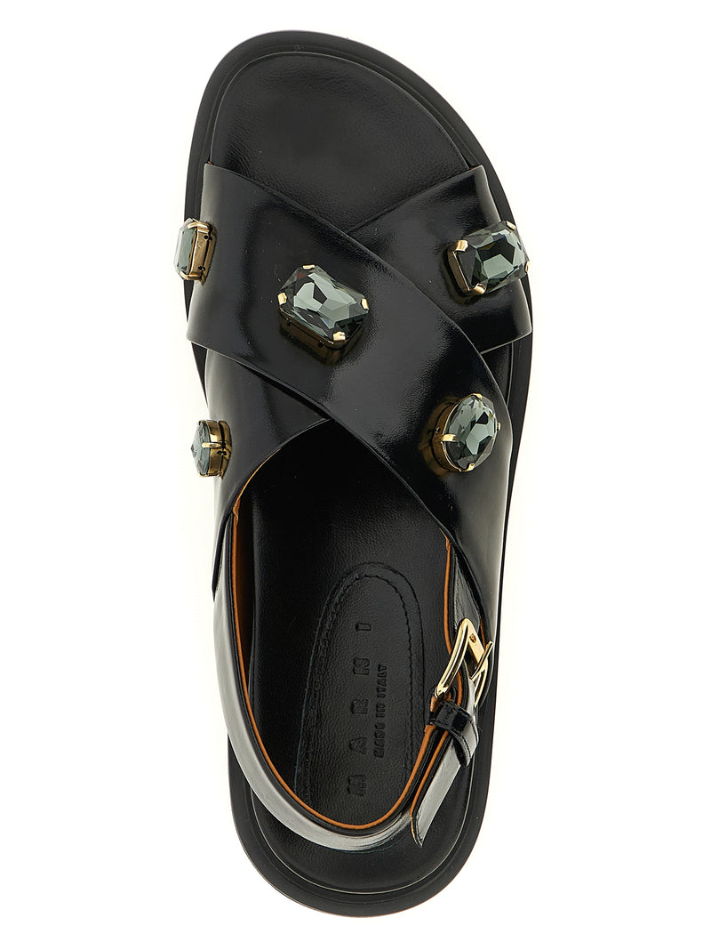 Sandales plates Marni en cuir d'agneau noir