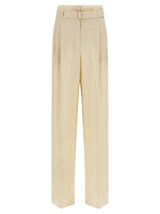 Pantalon décontracté en lin beige Max Mara