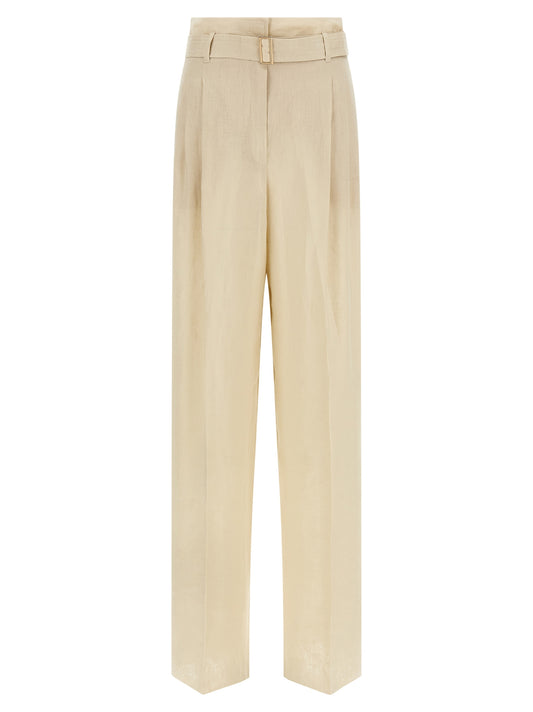 Pantalon décontracté en lin beige Max Mara