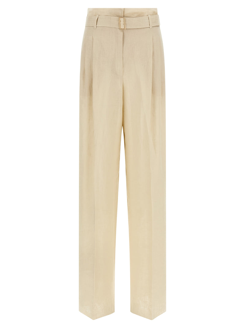 Pantalon décontracté en lin beige Max Mara