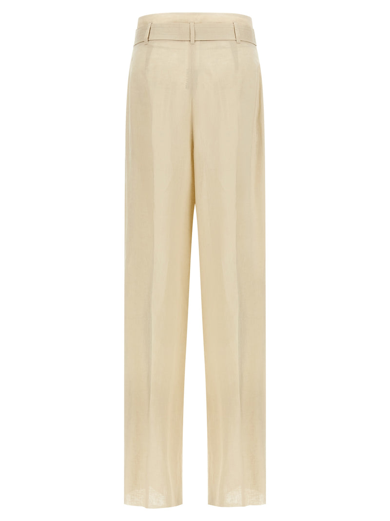 Pantalon décontracté en lin beige Max Mara