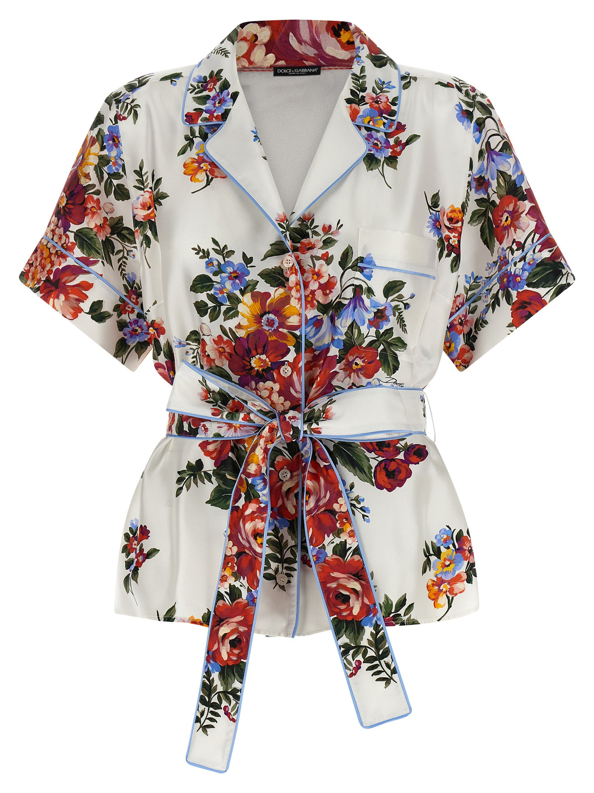 Dolce & Gabbana Mazzo di Fiori White Silk Blouse
