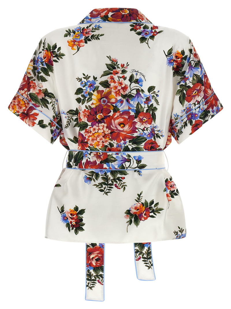 Dolce & Gabbana White Silk Blouse - Mazzo di Fiori Print