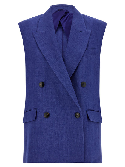 Max Mara Blue Linen Sleeveless Jacket