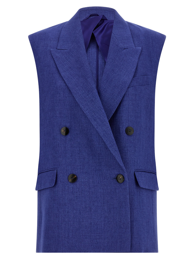 Max Mara Blue Linen Sleeveless Jacket