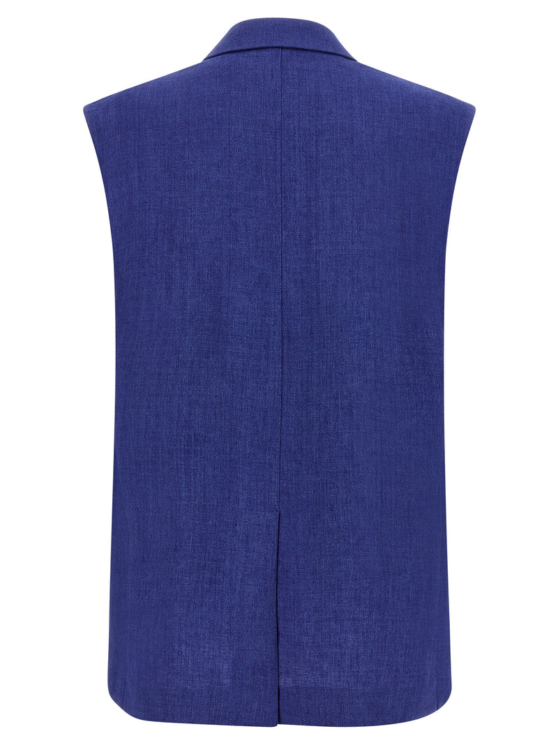 Max Mara Blue Linen Sleeveless Jacket