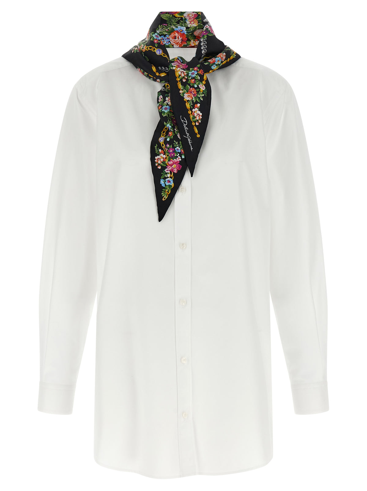 Dolce & Gabbana White Cotton Blouse with Silk Scarf