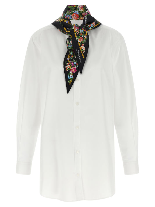 Dolce & Gabbana White Cotton Blouse with Silk Scarf