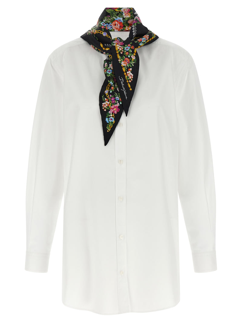 Dolce & Gabbana White Cotton Blouse with Silk Scarf