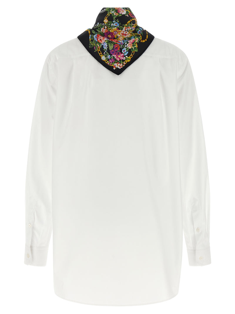 Dolce & Gabbana White Cotton Blouse with Silk Scarf