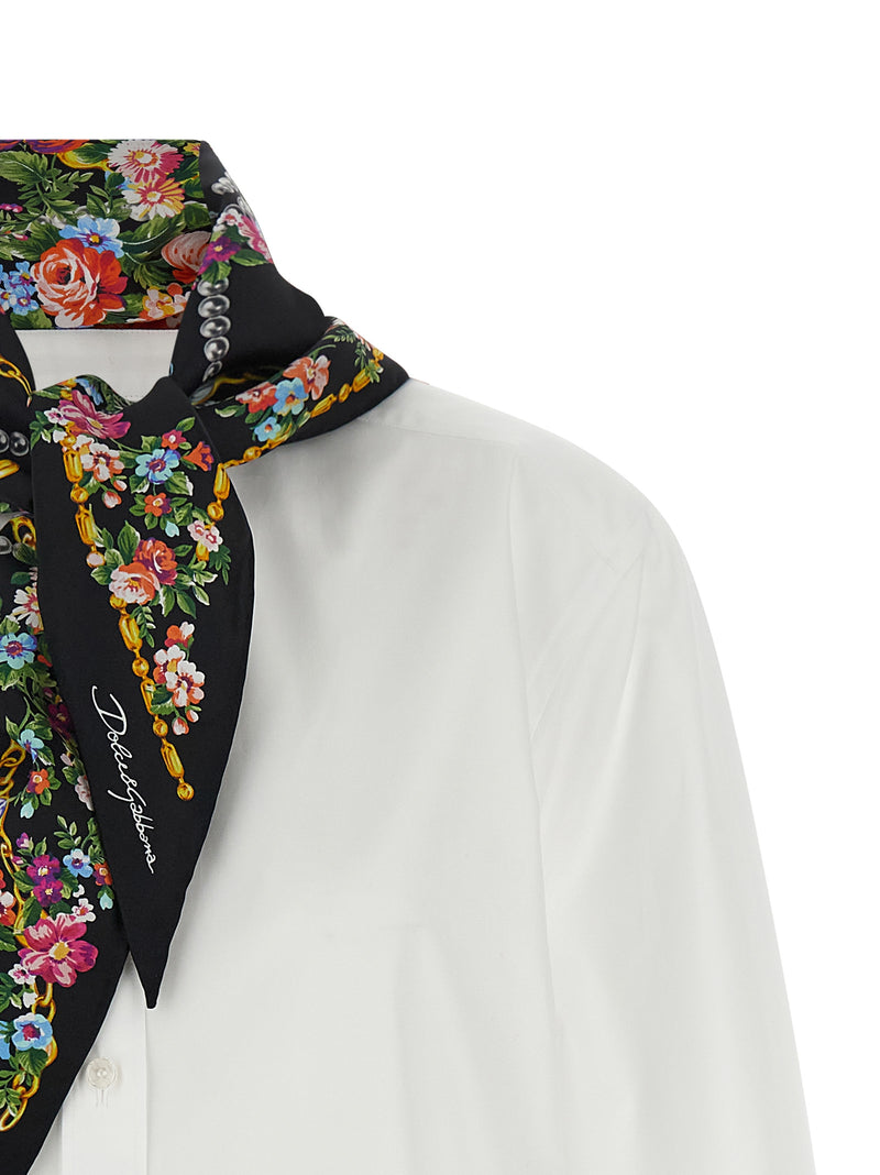 Dolce & Gabbana White Cotton Blouse with Silk Scarf