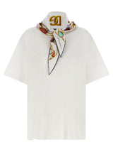 Dolce & Gabbana White Cotton T-Shirt with Silk Scarf