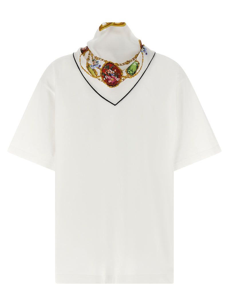 Dolce & Gabbana White Cotton T-Shirt with Silk Scarf