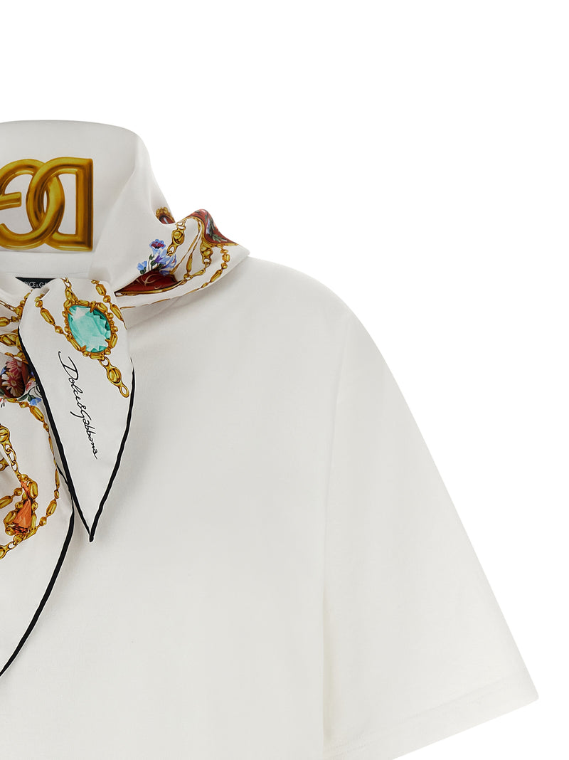 Dolce & Gabbana White Cotton T-Shirt with Silk Scarf