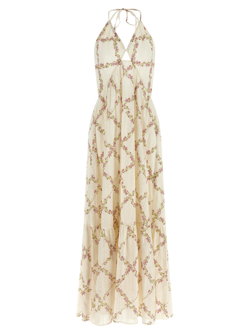 Twinset White Cotton Long Dress with Floral Print