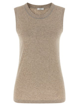 Peserico Beige Viscose Sleeveles T-Shirt