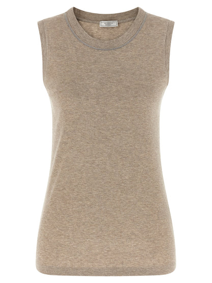 Peserico Beige Viscose Sleeveles T-Shirt