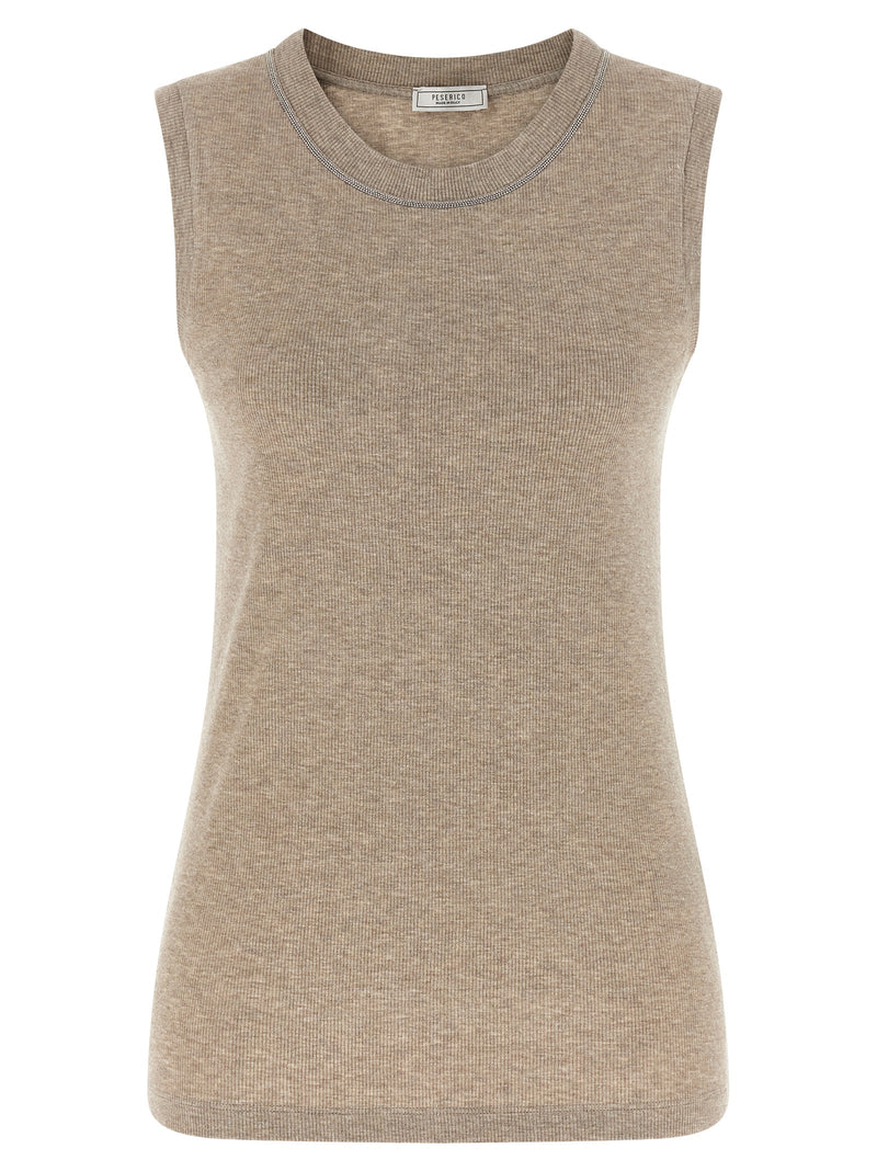 Peserico Beige Viscose Sleeveles T-Shirt