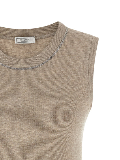 Peserico Beige Viscose Sleeveles T-Shirt