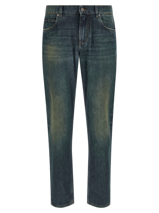 Dolce & Gabbana Blue Cotton Straight-Leg Jeans for Men