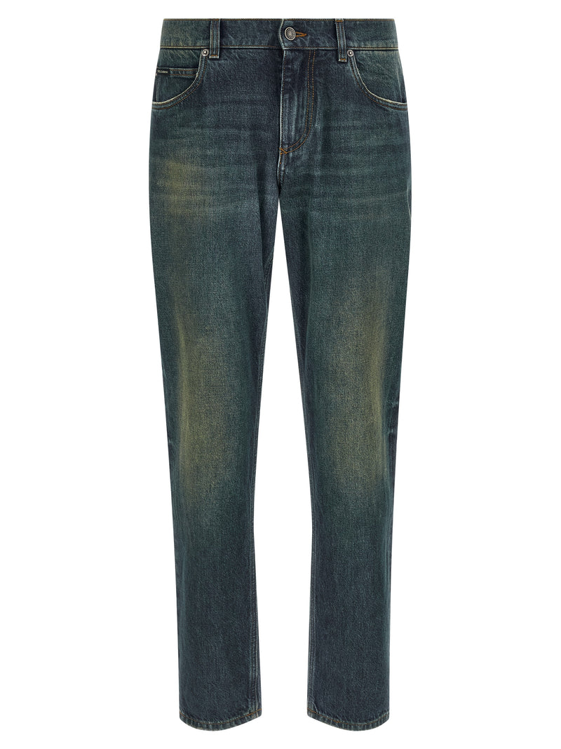 Dolce & Gabbana Blue Cotton Straight-Leg Jeans for Men
