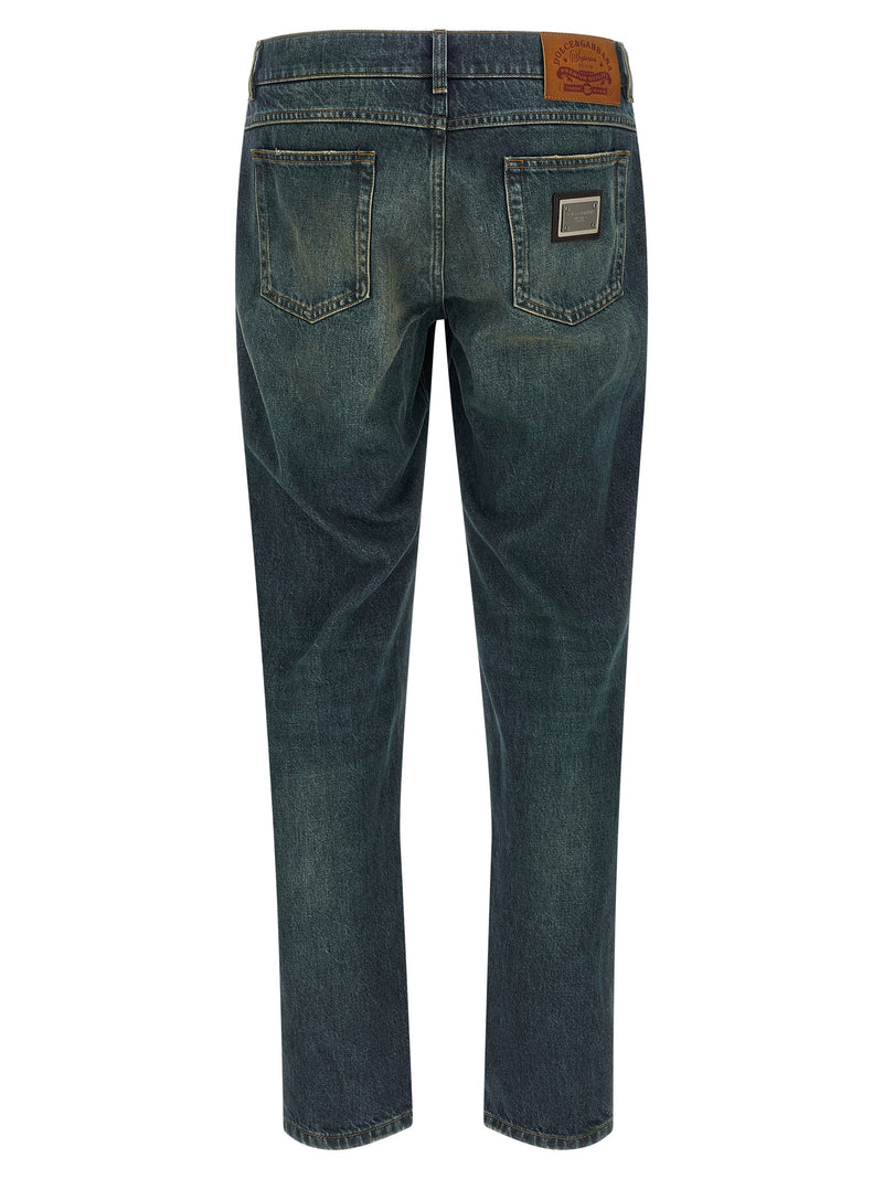Dolce & Gabbana Blue Cotton Straight-Leg Jeans for Men
