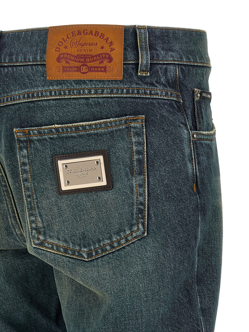 Dolce & Gabbana Blue Cotton Straight-Leg Jeans for Men