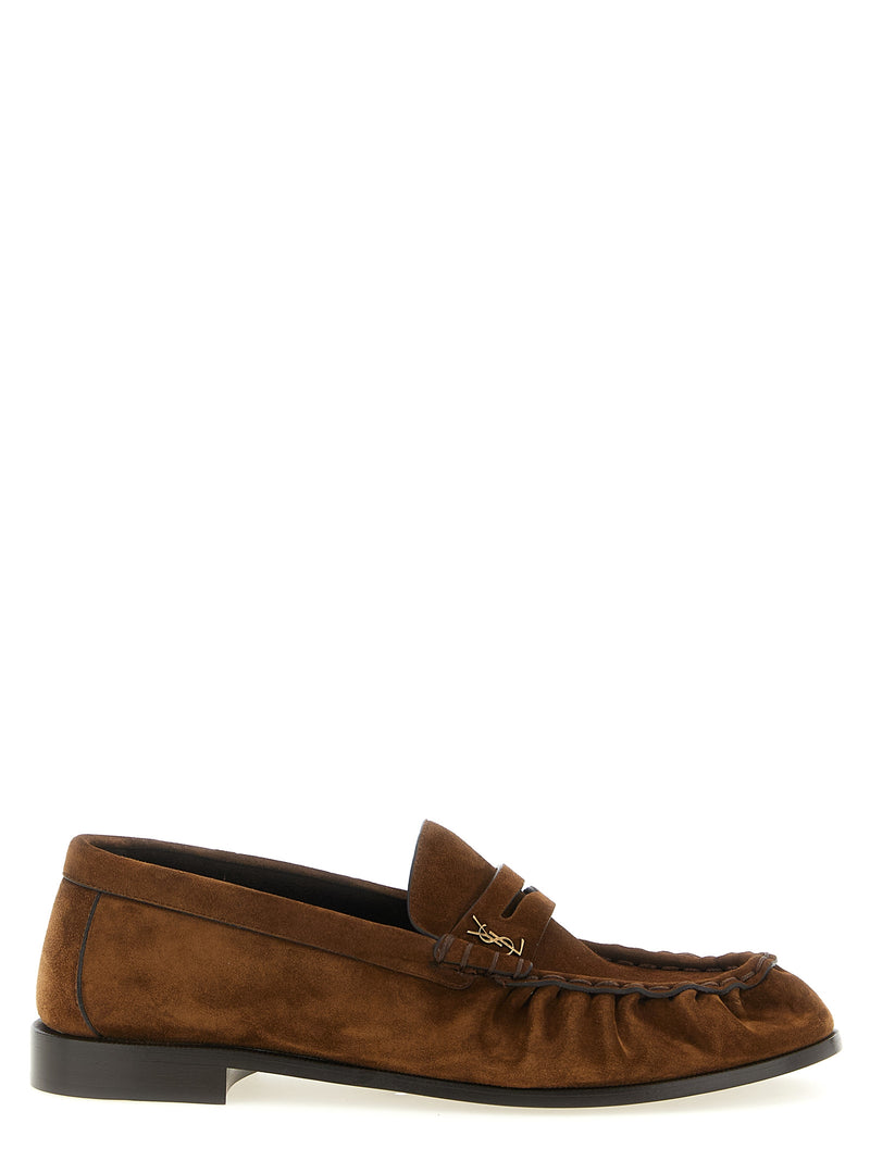Mocassins à enfiler Saint Laurent en cuir de veau marron