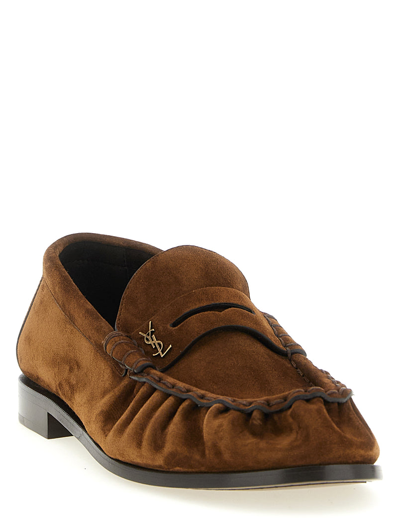 Mocassins à enfiler Saint Laurent en cuir de veau marron