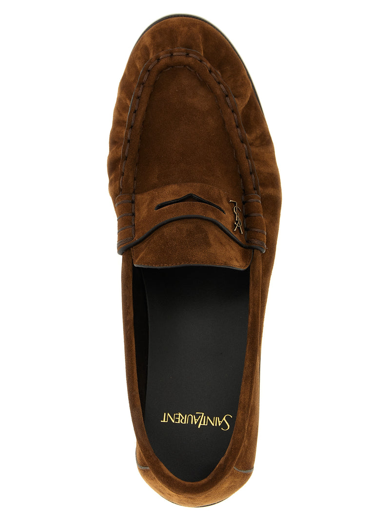 Mocassins à enfiler Saint Laurent en cuir de veau marron