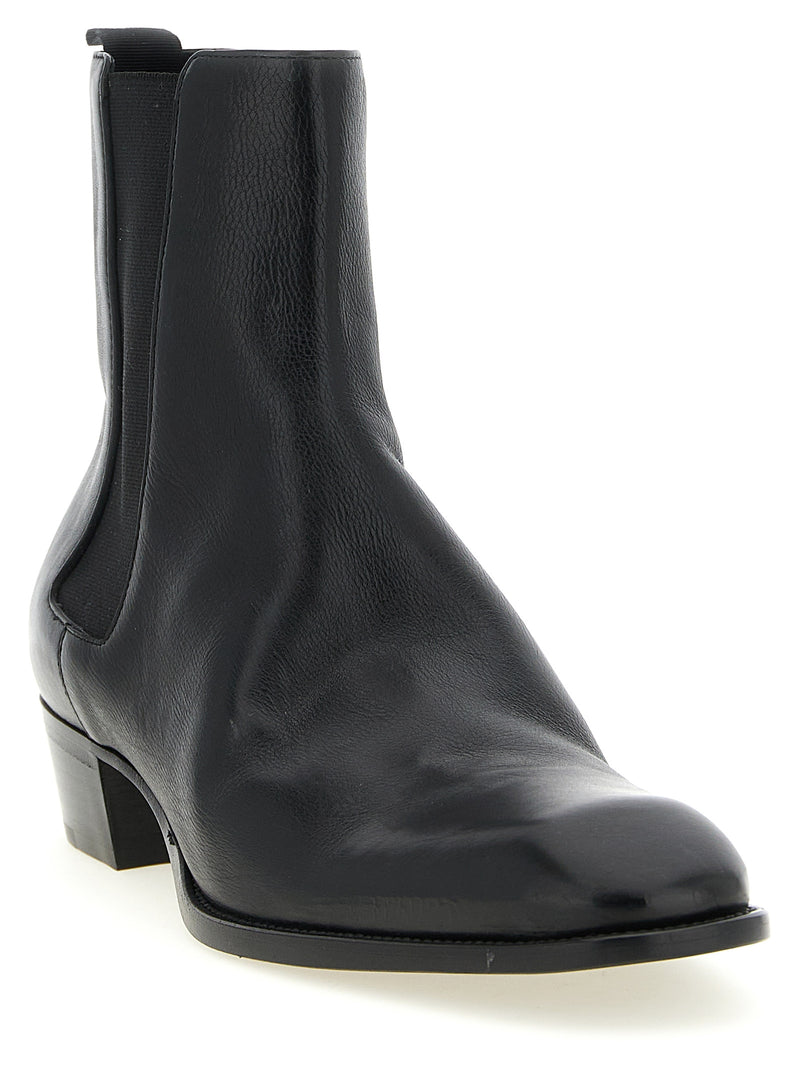 Bottes Chelsea Saint Laurent en cuir de veau noir