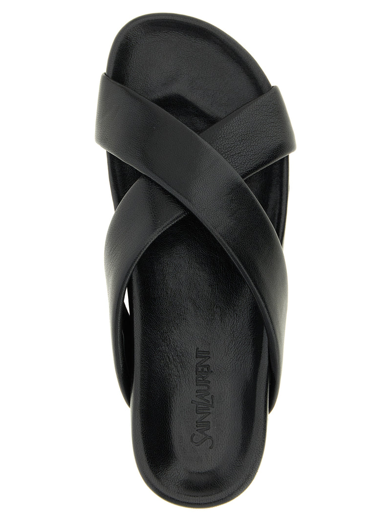 Saint Laurent Sandales en cuir d'agneau noir